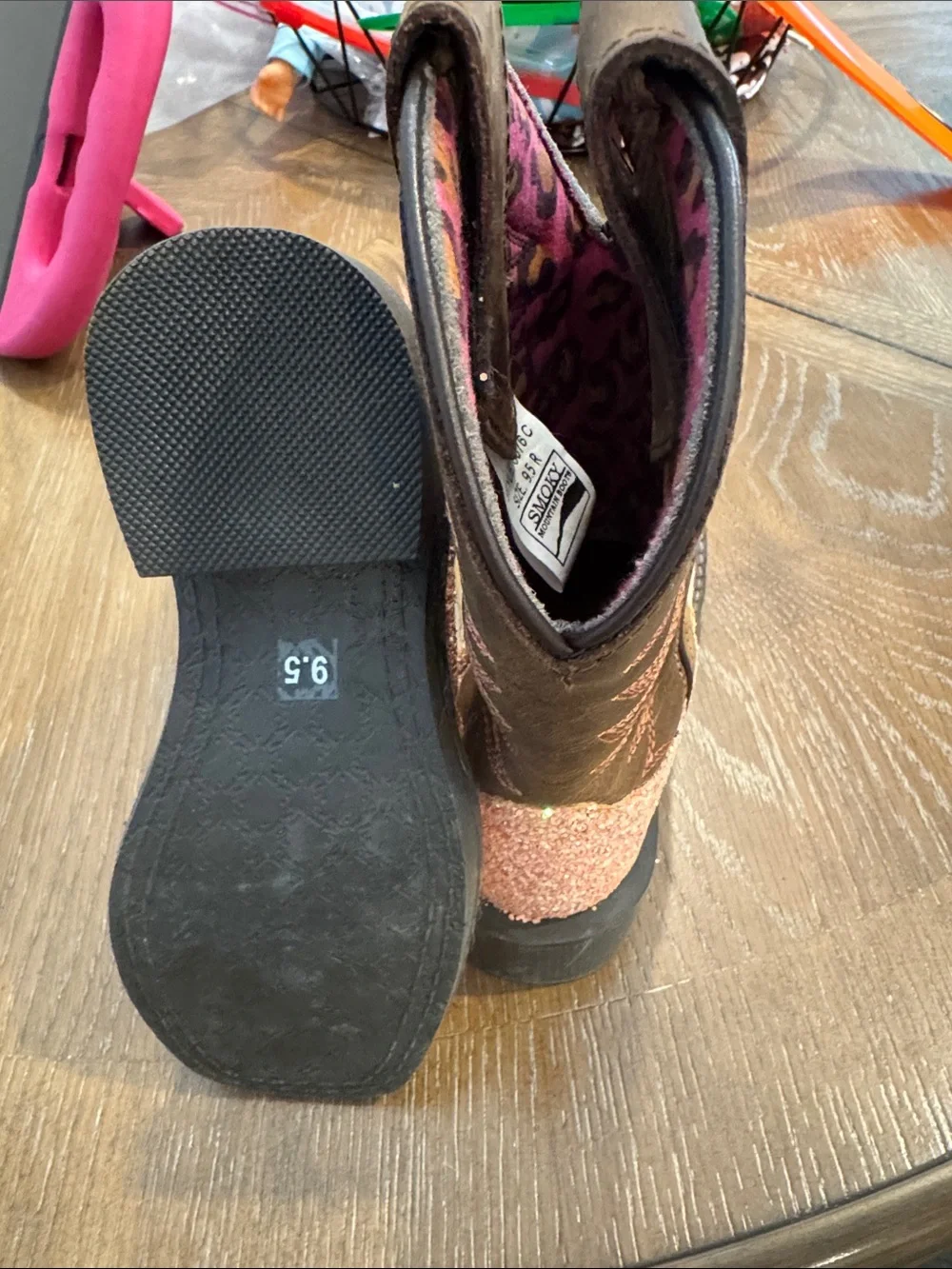 Smoky Mountain Boot Company Kids Pink Glitter & Brown Western Cowboy Boots